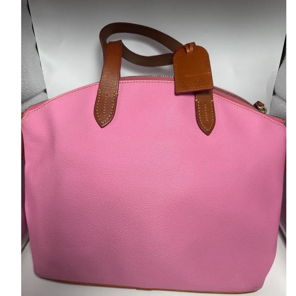 Dooney & Bourke Pink Pebble Grain Leather Satchel Bag Brown‎ Trim Dome Handbag
